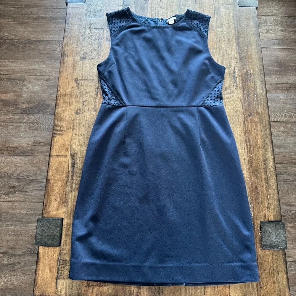 EUC‎ J. Crew Navy Double Faced Pique Eyelet Sleeveless Dress
